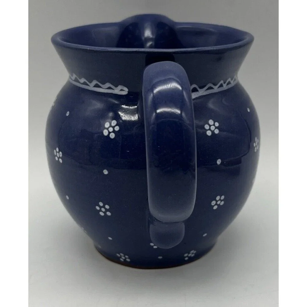 Majolica POTTERY PITCHER Milk Pitcher WILLIAMS SONOMA Blue White HUNGARY